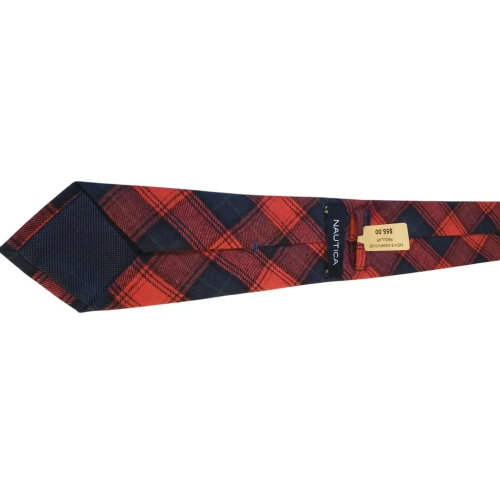 NWT‎ Nautica Mens Tie Necktie Designer Luxury 100% Cotton Red Black Plaid